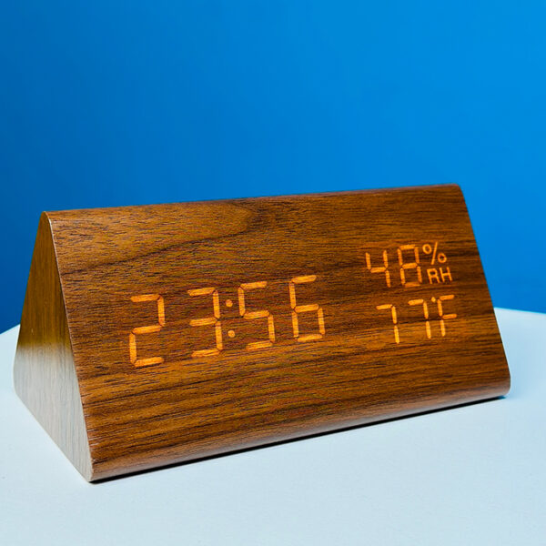 Triangle Wooden Style Digital LED Clock-Light Wood Color